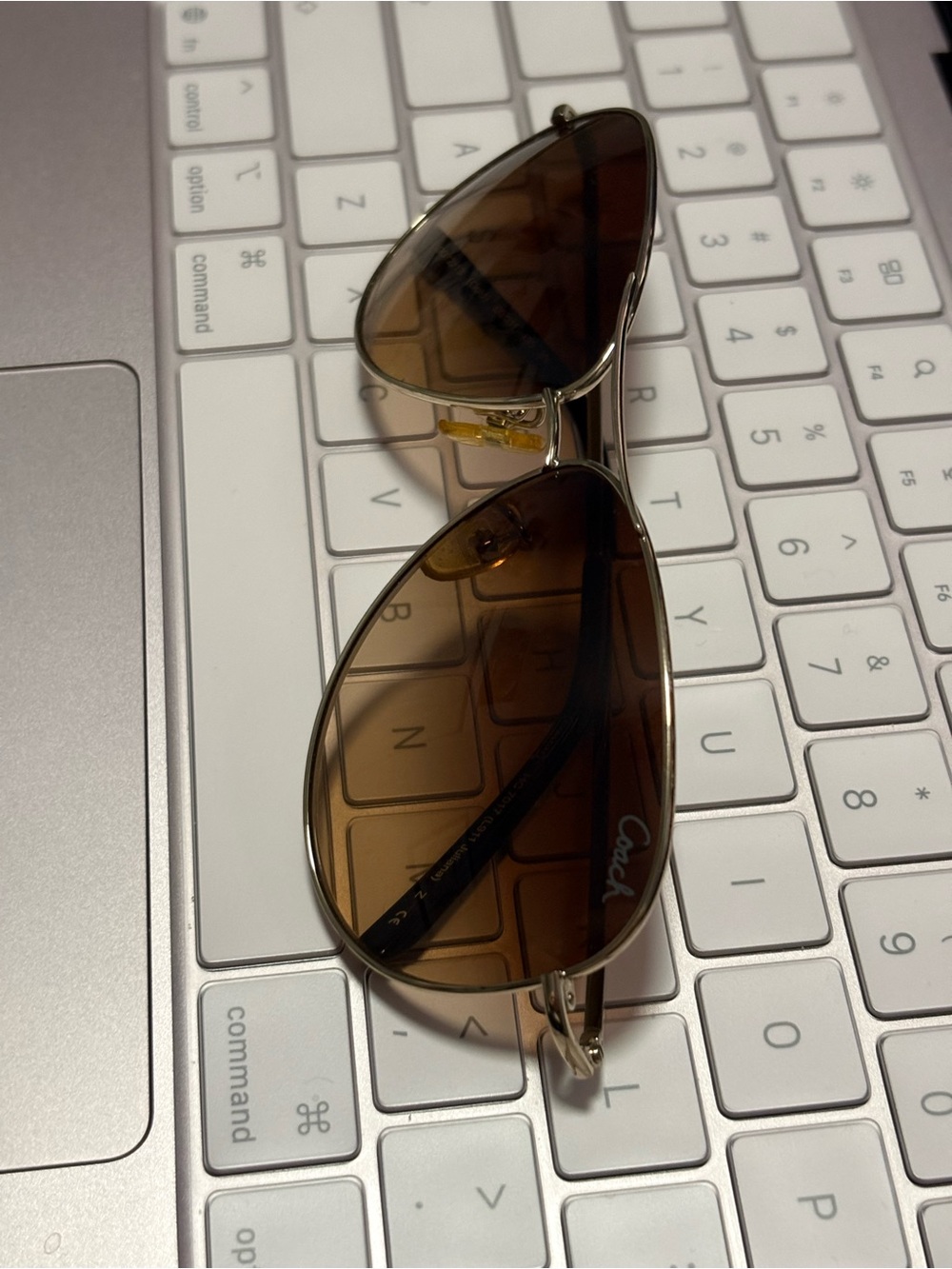Coach Brown Lens Gold-Frame Aviator Sunglasses